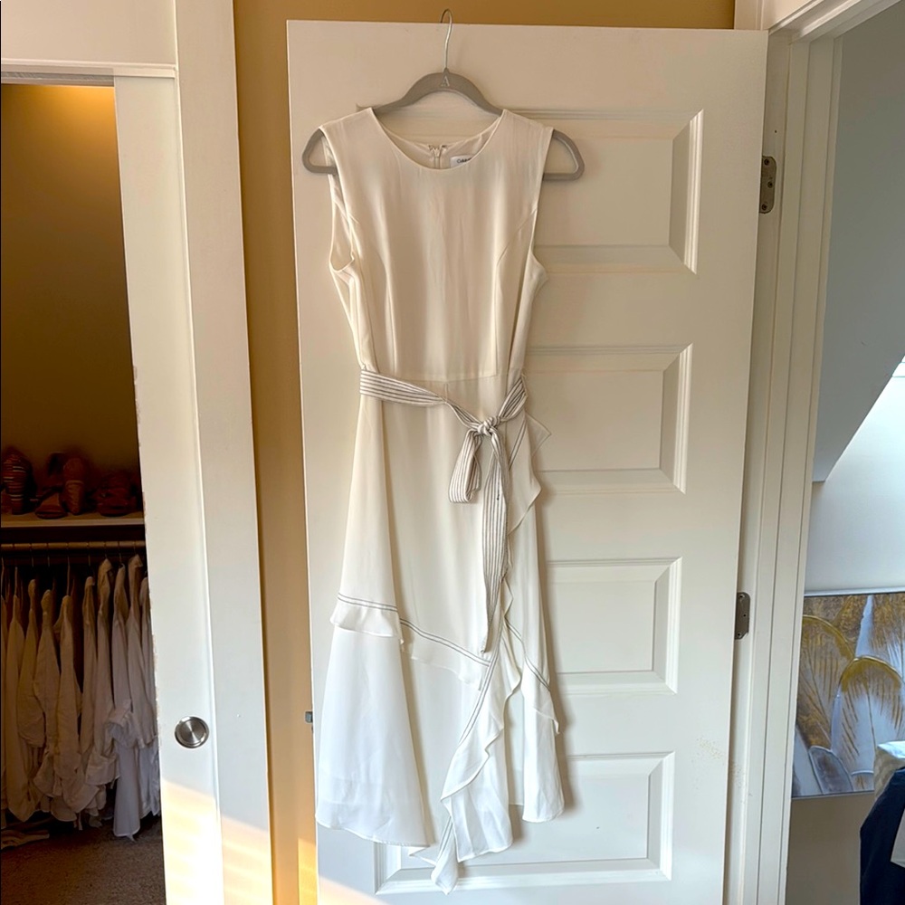 Calvin Klein White Sleeveless Asymmetrical Sundress